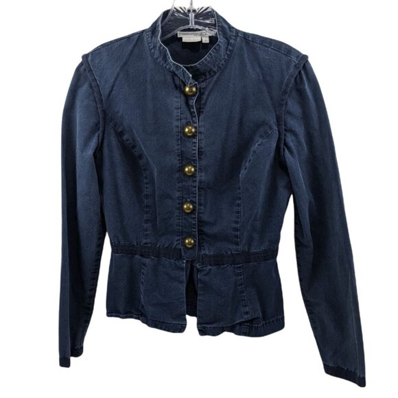 Women's Denim Blue Cotton Gold Button Front Sz. 6 Jacket 11g - Picture 1 of 9